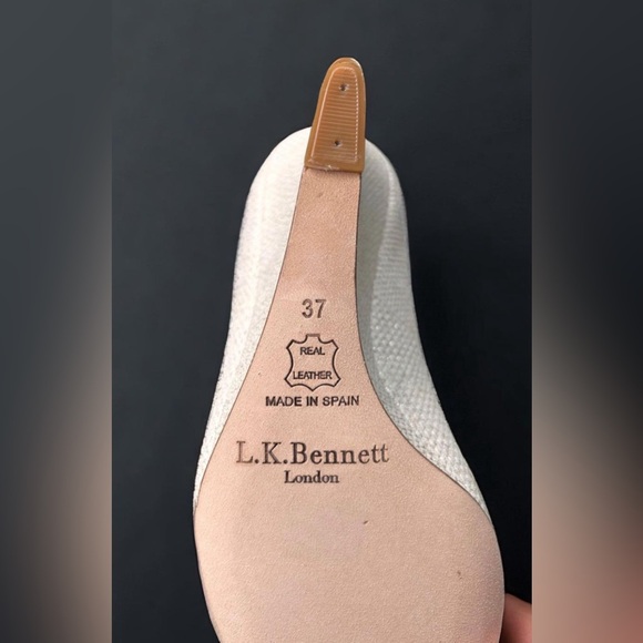 L.K. Bennett Erica Soft Gold high wedge, glitter knitted print size 37 - Picture 7 of 11